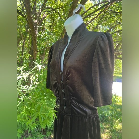Velvet size S mid-length tie dress with buttons - Picture 6 of 10
